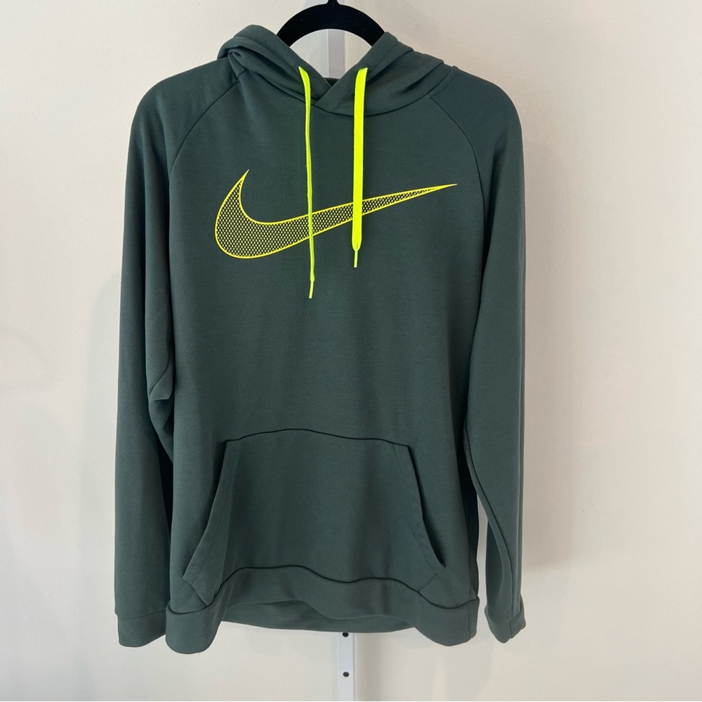 Nike Green Swoosh Logo Hoodie Sweatshirt Mens Sz Large